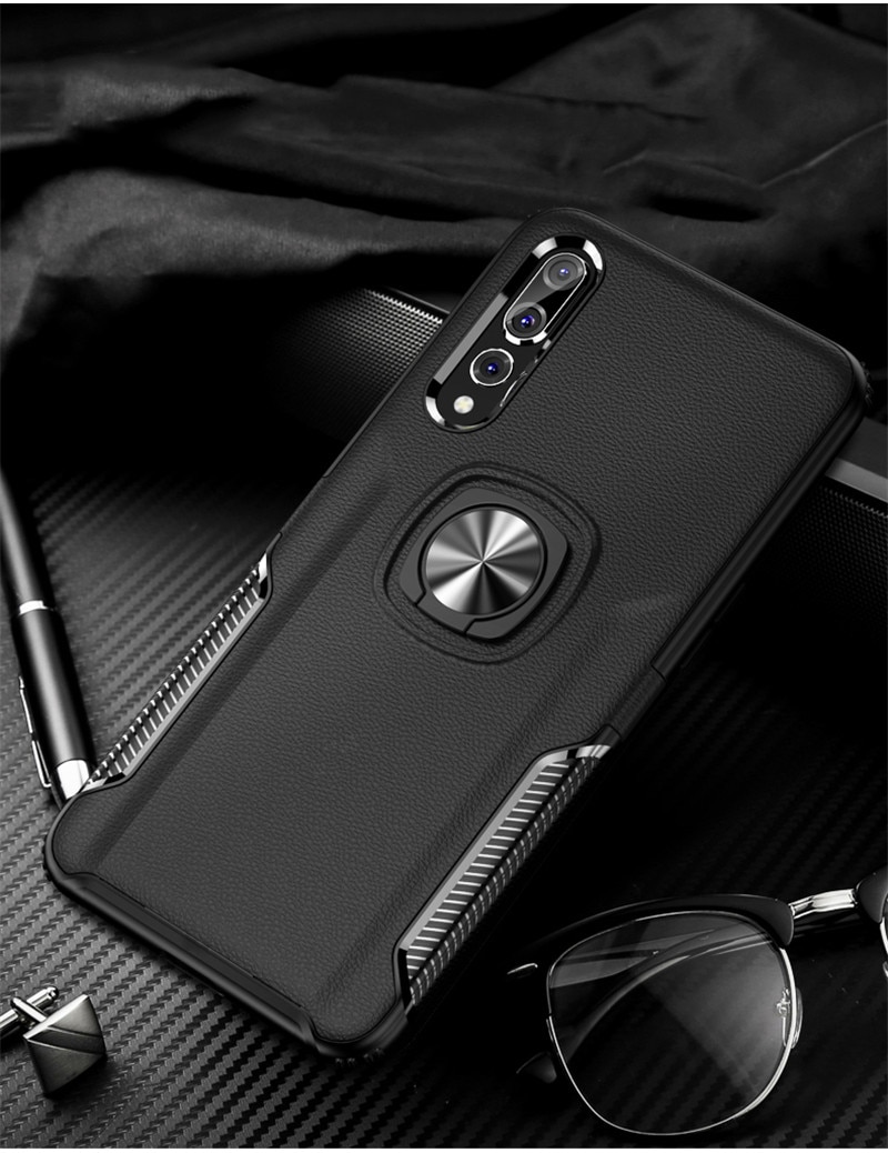 Case Huawei P20 Pro #เคสฝาหลังพลาสติกมีแหวนสวมนิ้ว [แผ่นโลหะแม่เหล็กในตัว] PC + TPU Hybrid Back