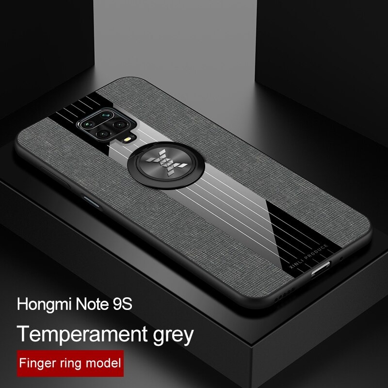 เคส Redmi Note 9 Pro/Redmi Note 9S #เคสฝาหลังเคลือบผ้าเนื้อมีแหวนสวมนิ้ว TPU ไฮบริด+อะคริลิ + แหวนโลหะ
