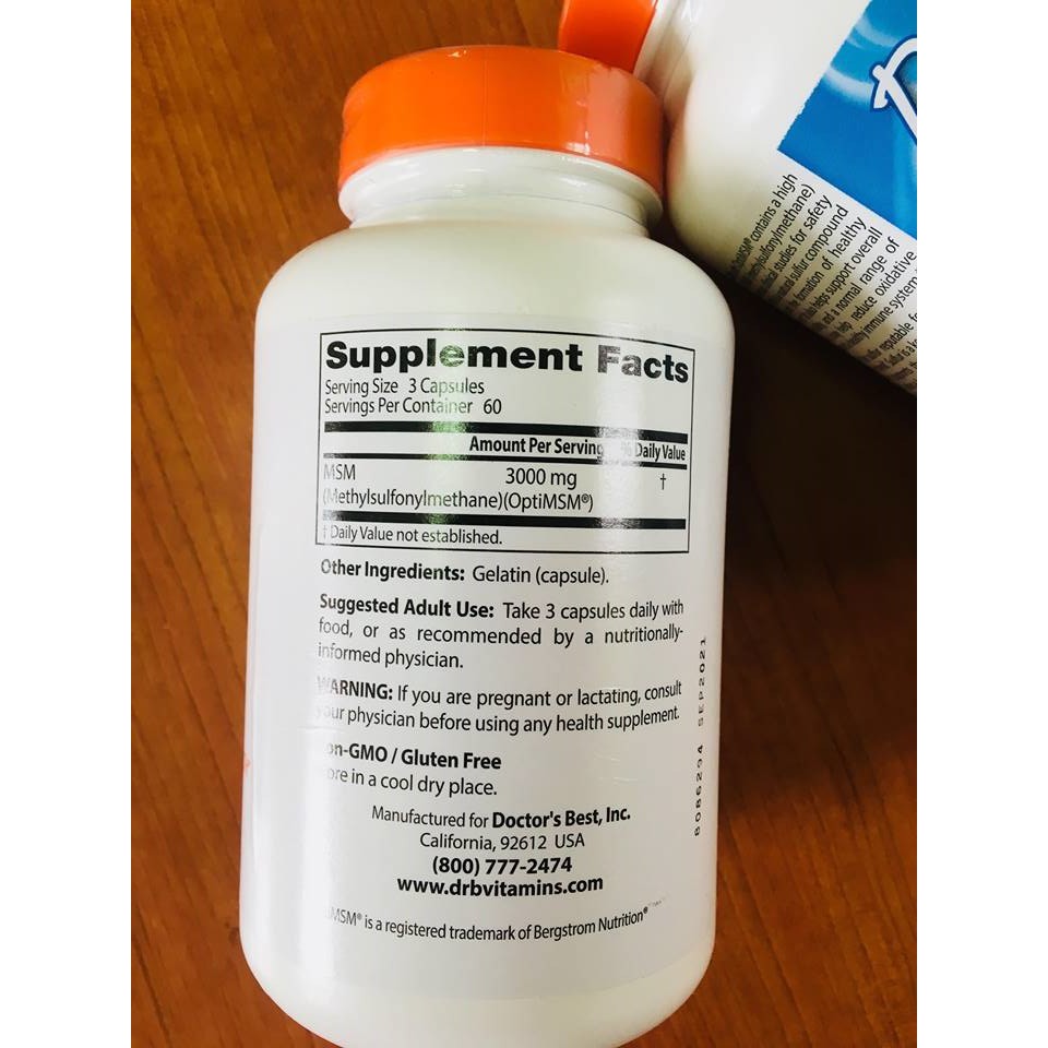 Doctor's Best® MSM with OptiMSM, The World's Purest MSM 1,000mg 180 Capsules บำรุงข้อต่อและเอ็น เพื่อผมผิวเล็บแข็งแรง
