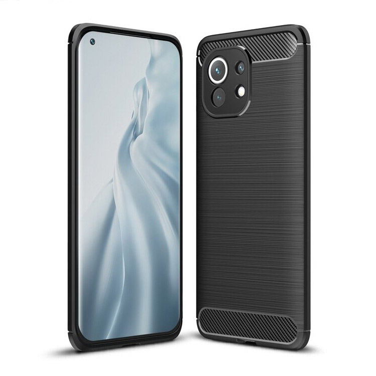 เคส Xiaomi Mi 11 #เคสฝาหลังตกแต่งคาร์บอนไฟเบอร์ ผิวขัดแปรง Brushered TPU Back Case