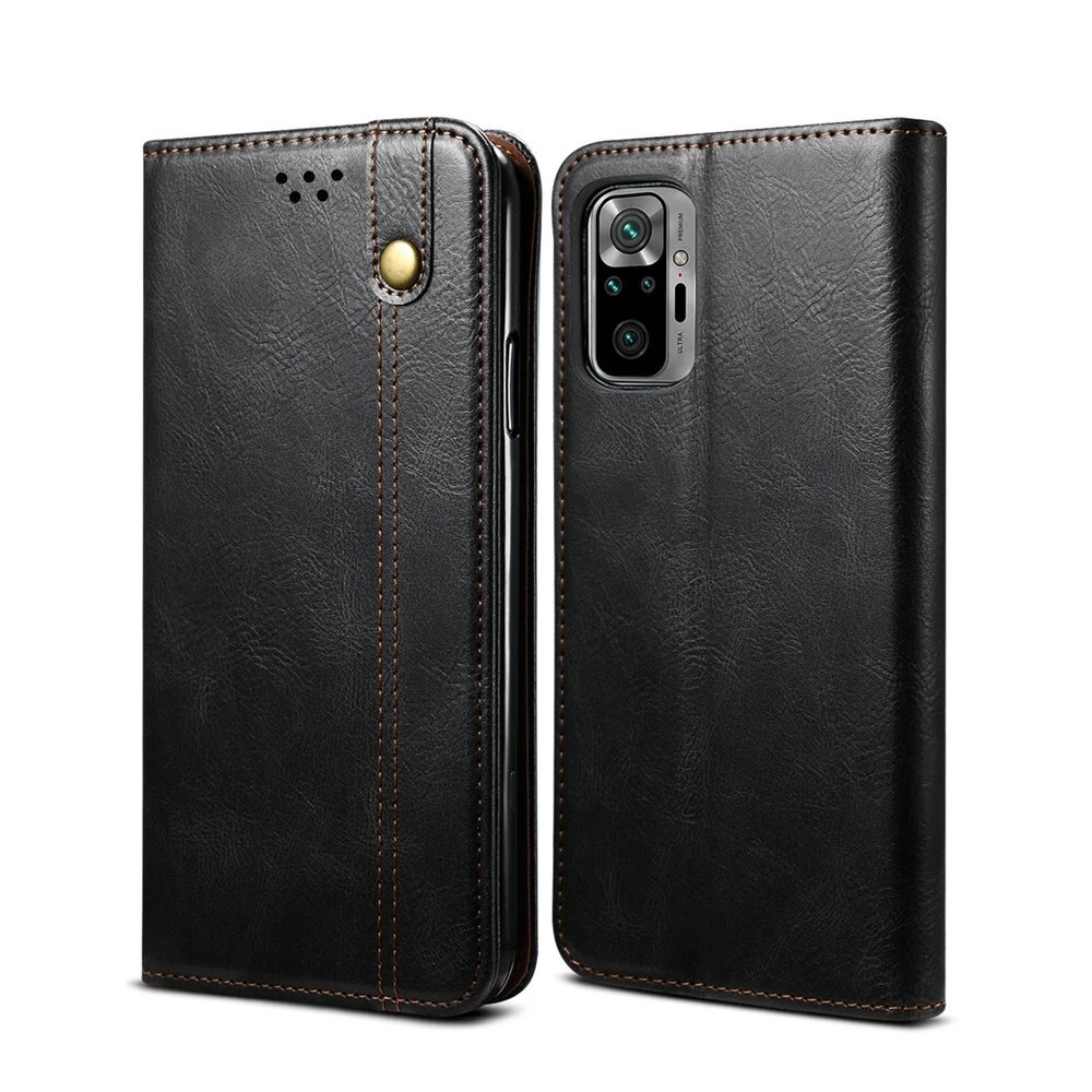 เคส Redmi Note 10 4G #เคสแบบฝาพับหนัง PU ผิวหนังม้า Waxy Crazy Horse Texture TPU + PU Leather Case Cover