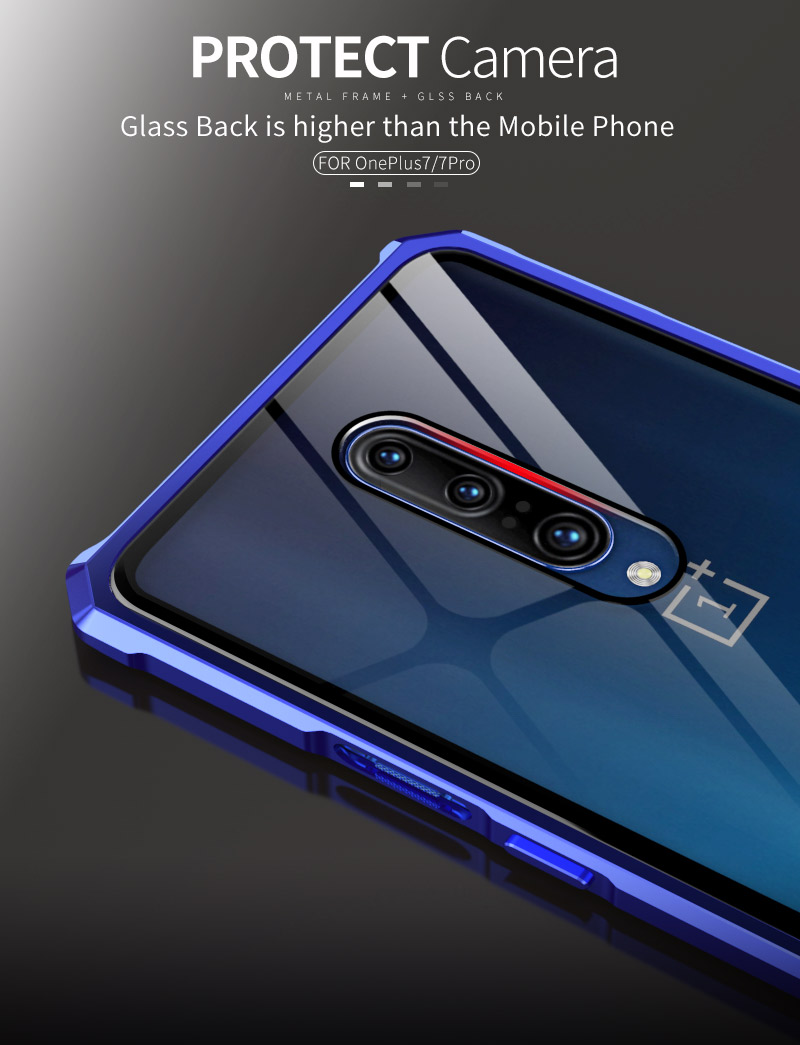 เคส OnePlus 7 Pro #เคสกรอบโลหะคุณภาพสูงแผ่นหลังกระจก High-Quality Metal Frame + Glass Back