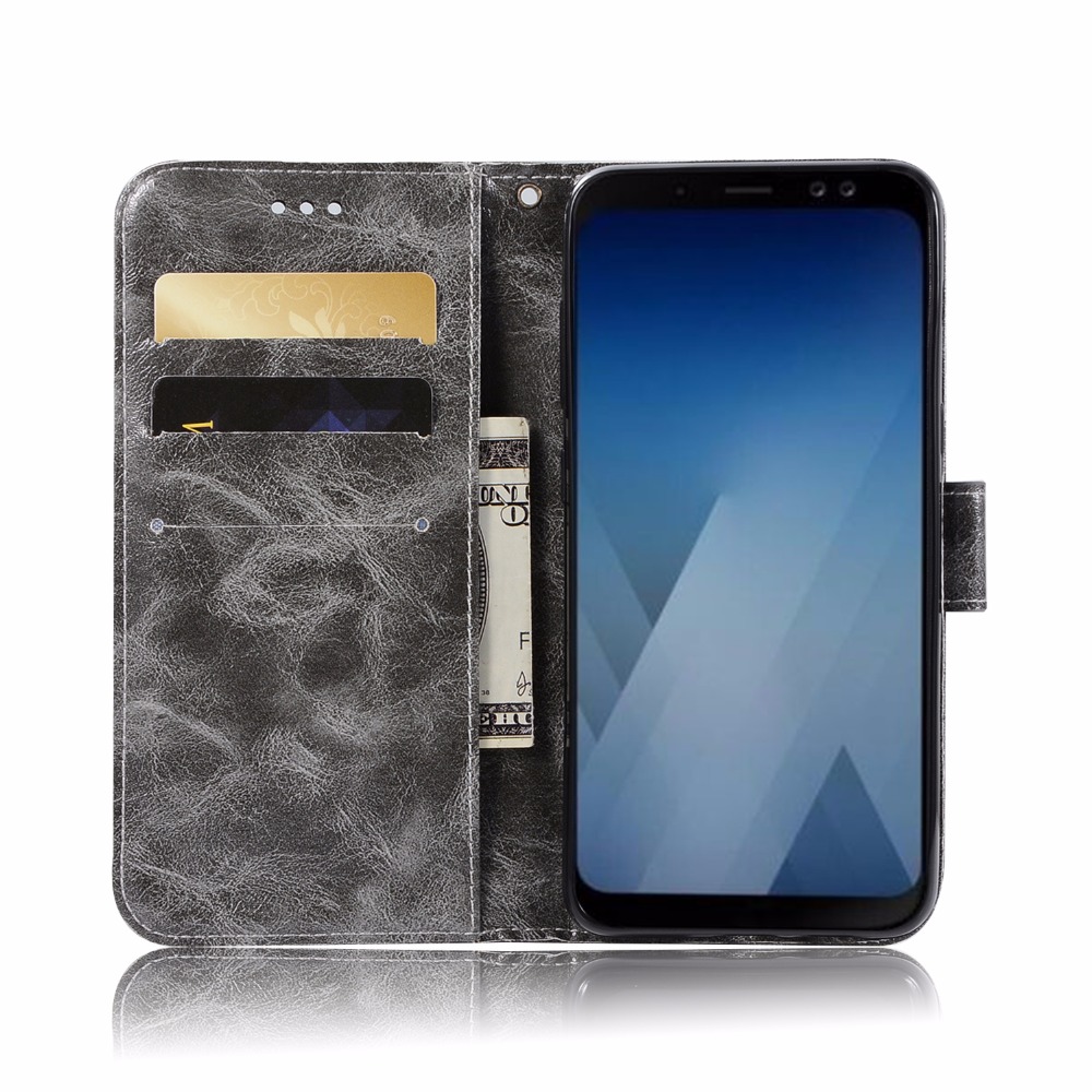 เคส Samsung Galaxy A8 2018 #เคสฝาพับพรีเมี่ยมแบบกระเป๋าสตางค์ หนัง PU สไตล์ Vintage