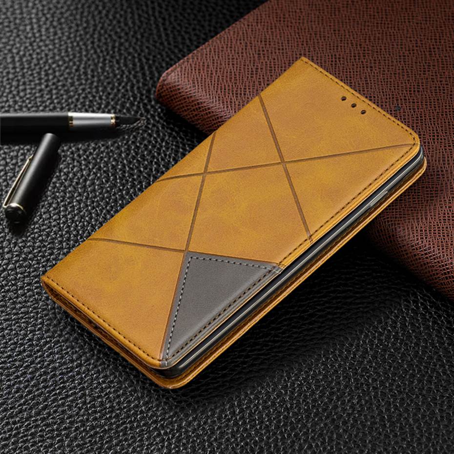 Case Samsung Galaxy S10 Plus #เคสฝาพับหนัง PU มีช่องเสียบ ID บัตรอื่นๆในตัว Geometric Pattern Leather Card Holder Protective