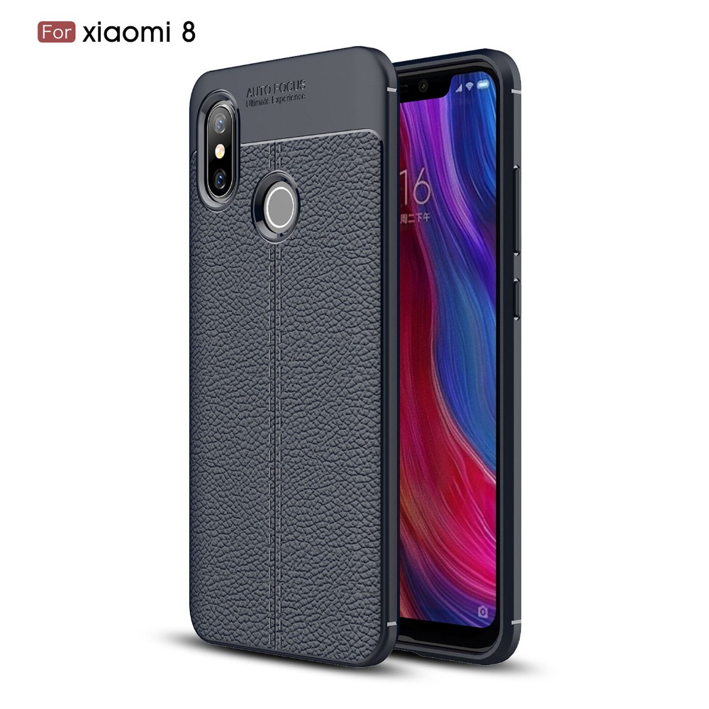 Case Xiaomi Mi 8 #เคสฝาหลัง TPU ผิวลิ้นจี่ช่วยป้องกันลายนิ้วมือและกันลื่นได้ดี