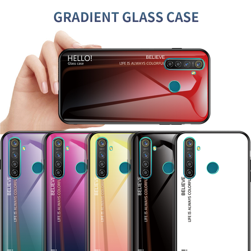 Case Realme 5 Pro #เคสฝาหลัง Gradient Color Glass + PC + TPU Hybrid Case
