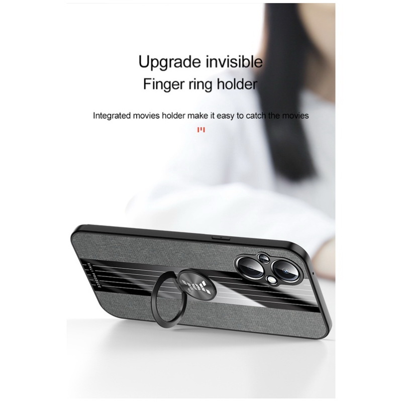 เคส OPPO Reno 7z 5G #เคสฝาหลังเคลือบผ้าเนื้อมีแหวนสวมนิ้ว TPU ไฮบริด+อะคริลิ + แหวนโลหะ