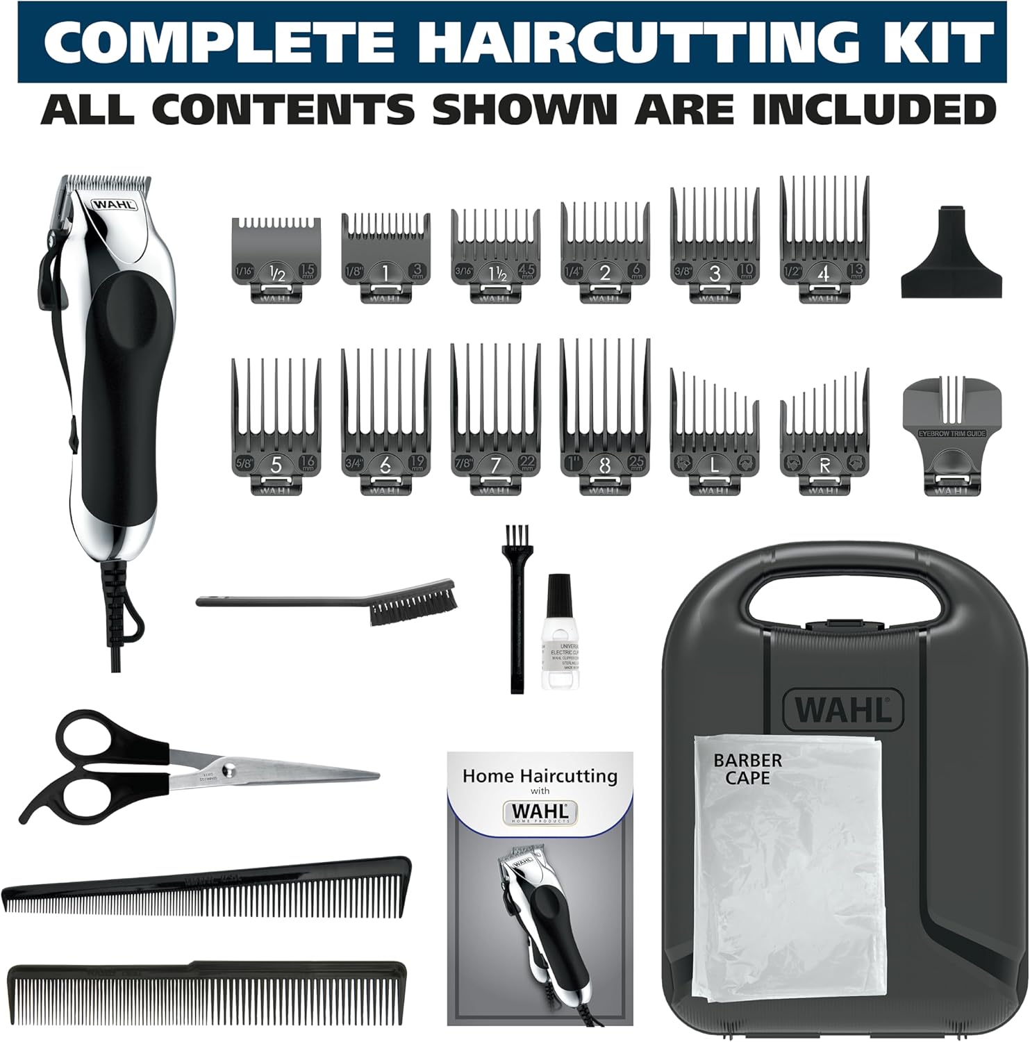 Wahl® Chrome Pro 24-Piece Haircut Kit #79524-2501 ปัตตาเลี่ยน ชุดตัดผมสมบูรณ์แบบสำหรับผู้ชาย อุปกรณ์เสริมพิเศษ 24 ชิ้น