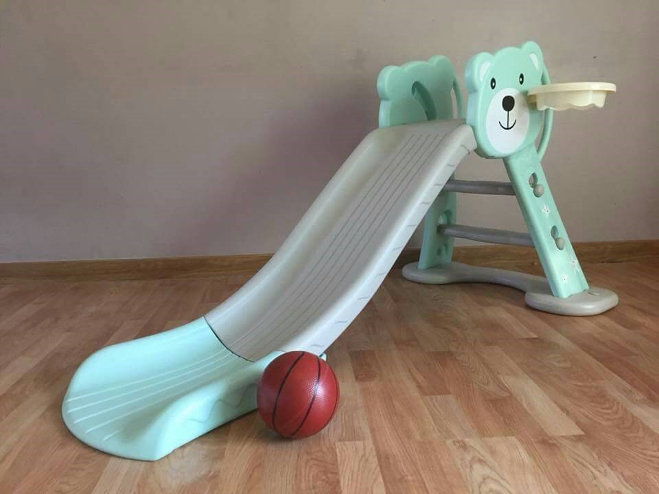 สไลเดอร์พร้อมแป้นบาสหมี สีเขียวพาสเทล