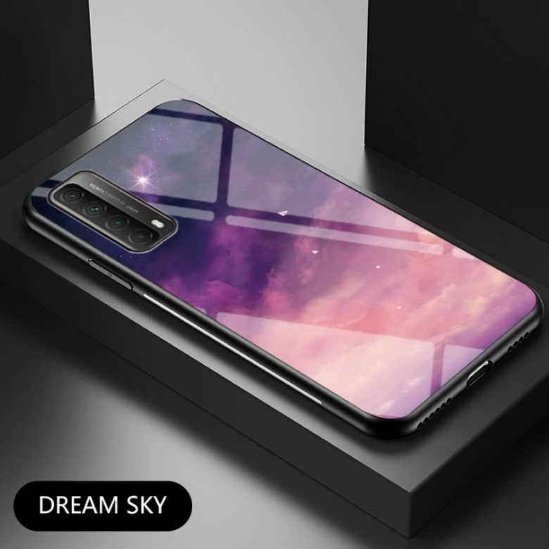 เคส Huawei Y7a #เคสฝาหลัง Gradient Color Glass + PC + TPU Hybrid Case