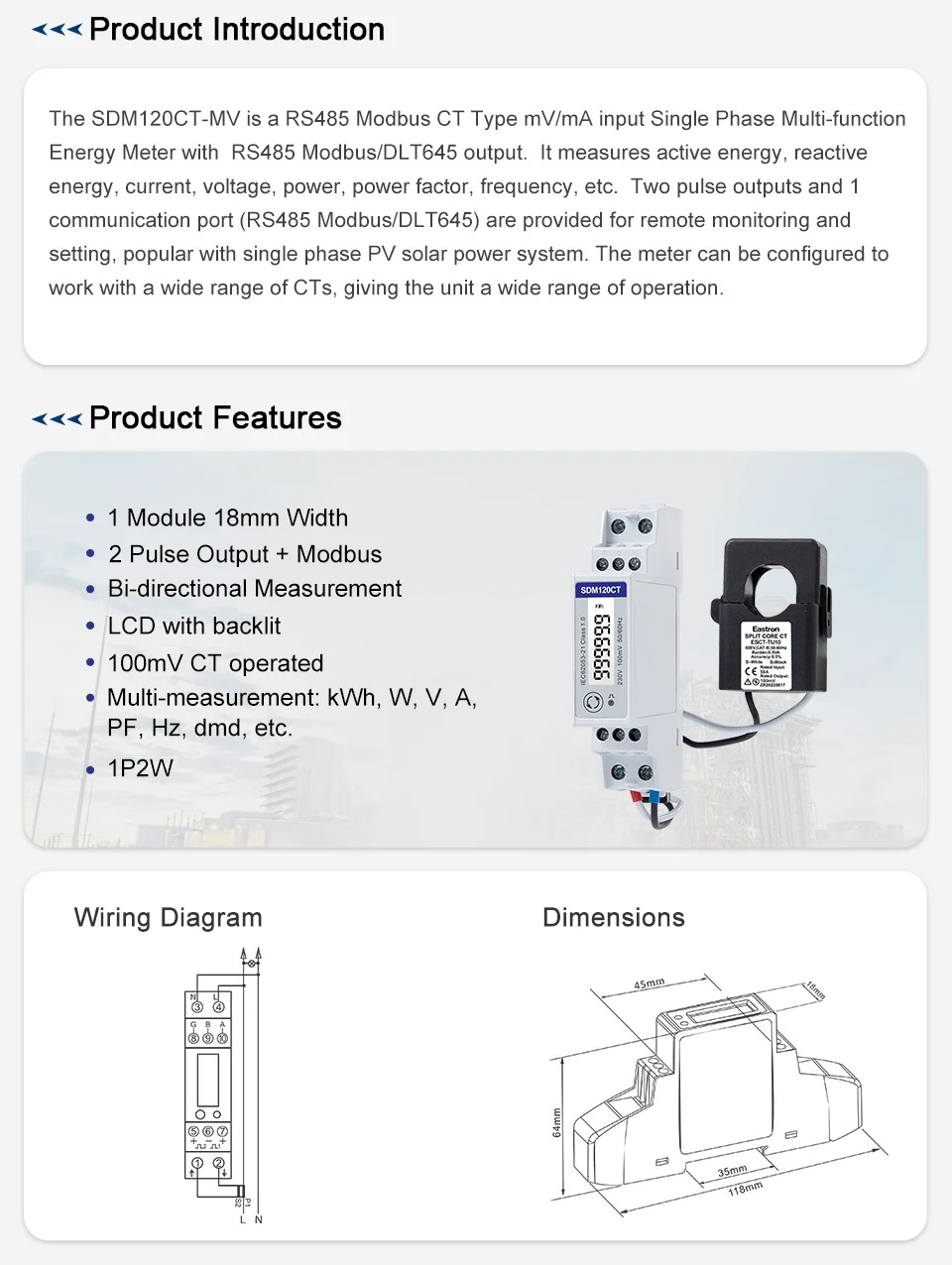 พาวเวอร์มิเตอร์ สำหรับวัดค่าพลังงาน SDM120CT