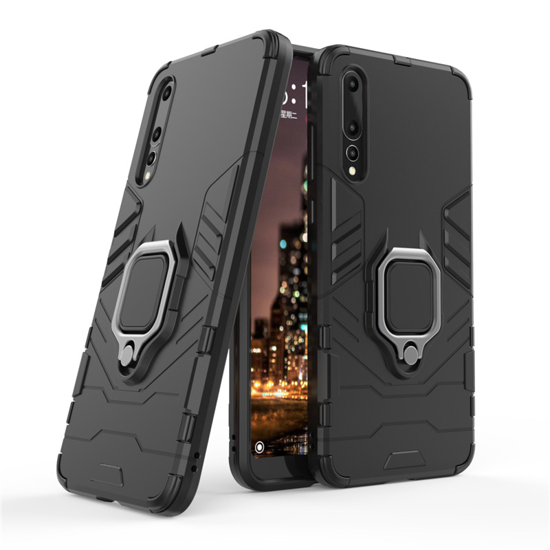 เคส Huawei P20 Pro #เคสฝาหลังพลาสติกแข็ง +TPU Hybrid Case มีแหวนสวมนิ้วโลหะ