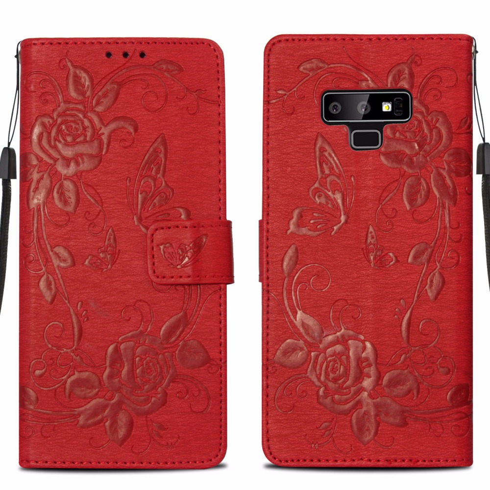 Case Samsung Galaxy Note 9 #เคสฝาพับลายดอกไม้ผีเสื้อ Imprint Butterfly Flower Wallet