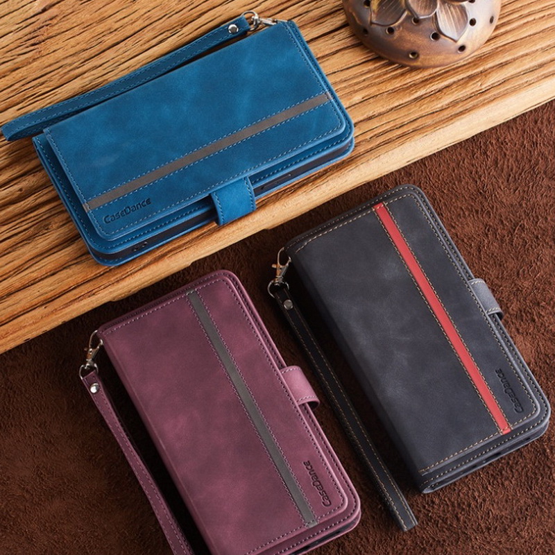 เคส iPhone 14 #เคสฝาพับหนัง PU แบบกระเป๋าสตางค์มีสายคล้องมือ มีที่เก็บบัตรหลายช่อง Retro Wallet Leather Cover Multi Ca