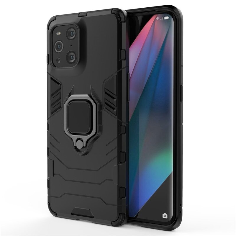 เคส OPPO Find X3 Pro#เคสฝาหลังพลาสติกแข็ง +TPU Hybrid Case มีแหวนสวมนิ้วโลหะ