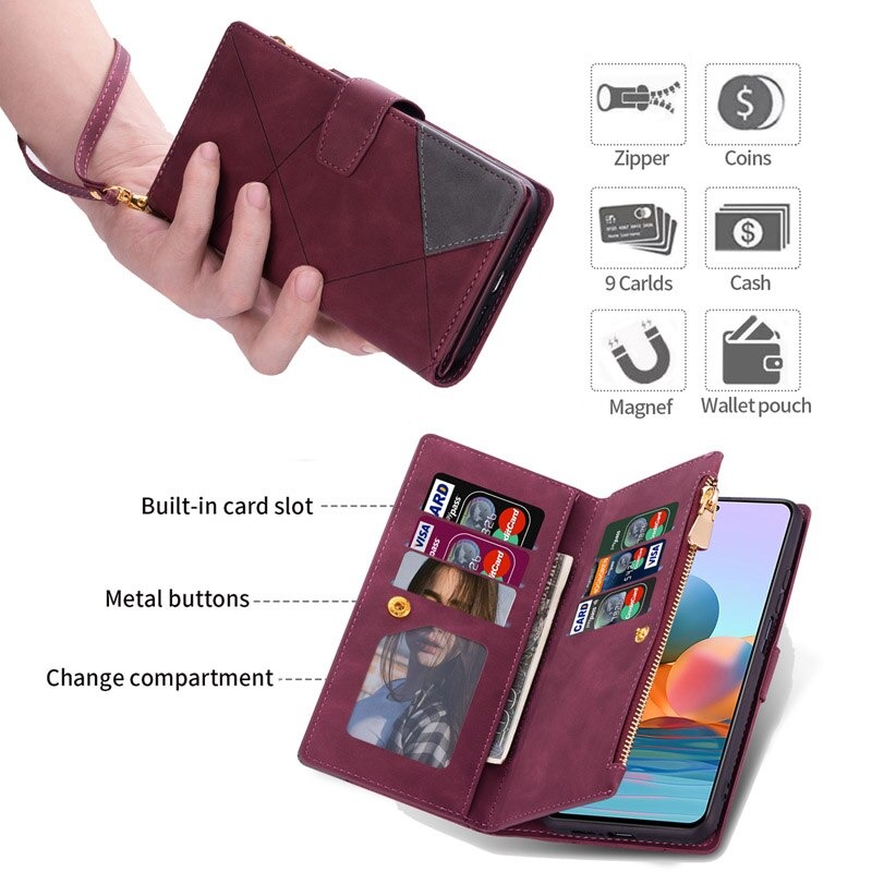 เคส Xiaomi 11T / 11T Pro #เคสฝาพับหนัง PU มีช่องซิปมีที่เสียบการ์ด สายคล้องมือ Card Slots Luxury Flip Stand Card Zipper Phone Leather Wallet Cover