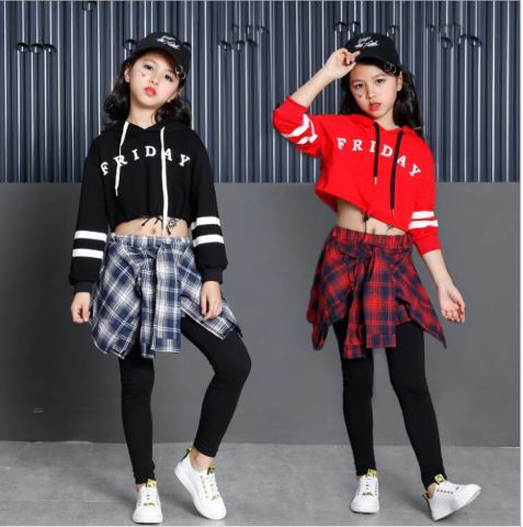 ชุดเต้นเด็กหญิง สไตล์ฮิปฮอปกระโปรงสก็อต