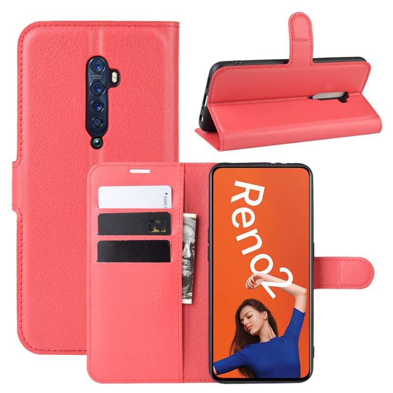 Case OPPO Reno 2 #เคสฝาพับสไตล์กระเป๋าสตางค์หนัง PU ผิวลิ้นจี่สีสันสวยงามทันสมัย