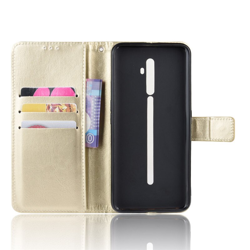 Case OPPO Reno 2F #เคสฝาพับหนัง PU ผิวหนังม้า Crazy Horse Texture Leather Wallet