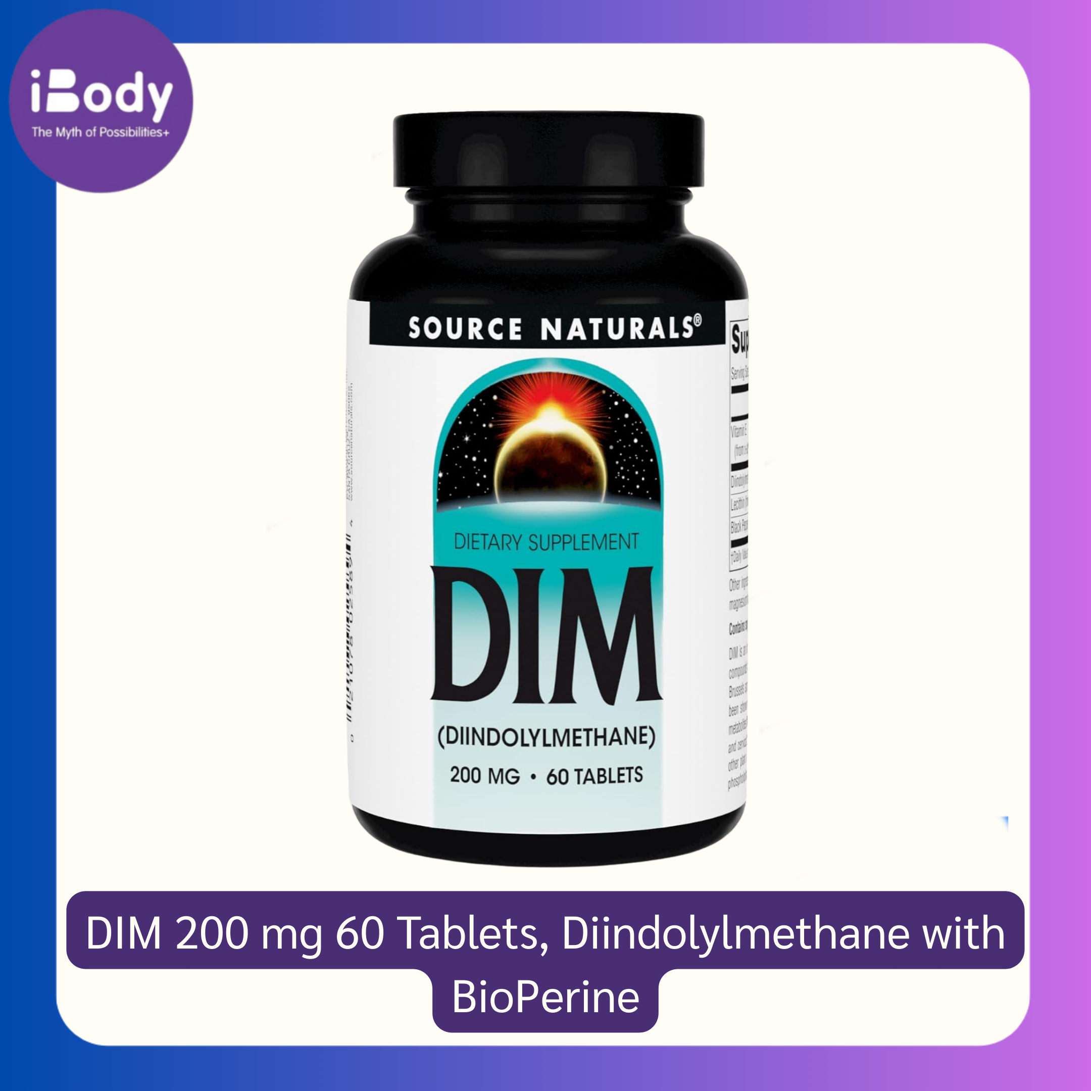 DIM 200 mg 60 Tablets (Source Naturals®) Diindolylmethane with BioPerine®