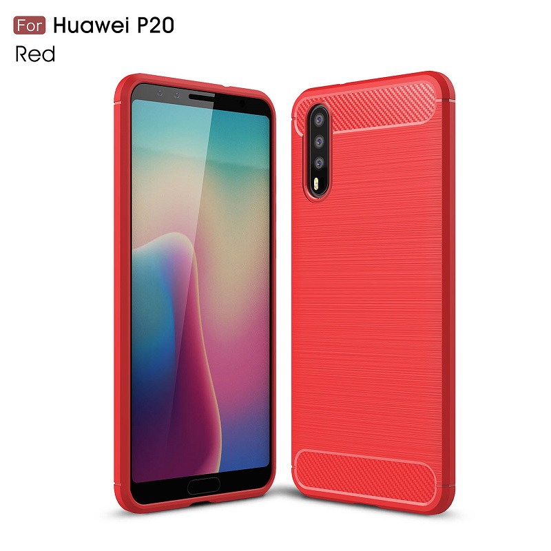 เคส Huawei P20 #เคสฝาหลังตกแต่งคาร์บอนไฟเบอร์ ผิวขัดแปรง Brushered TPU Back Case