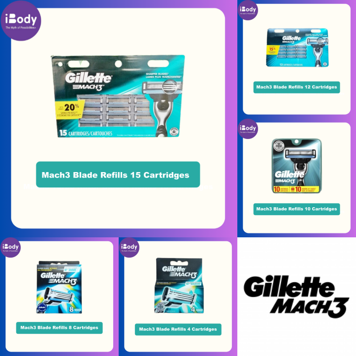 Gillette® Mach3® Blade Refills 4, 8, 10, 12, 15 Cartridges ใบมีดโกน ยิลเลตต์ มัคทรี