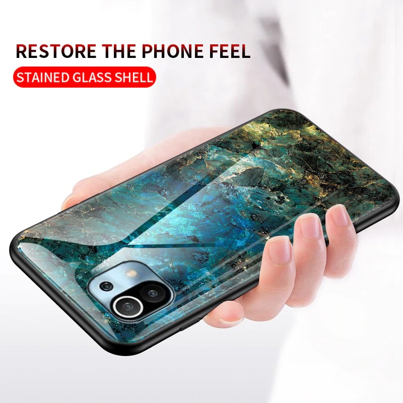 เคส Xiaomi Mi 11 #เคสฝาหลัง Gradient Color ลายหินอ่อน Glass + PC + TPU Hybrid Case
