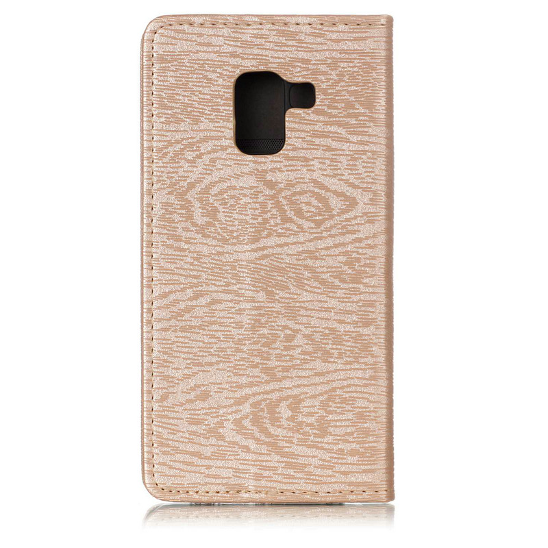เคส Samsung Galaxy A8 Plus 2018 #เคสฝาพับหนัง PU พื้นผิวลายเนื้อไม้ Wood Texture Leather