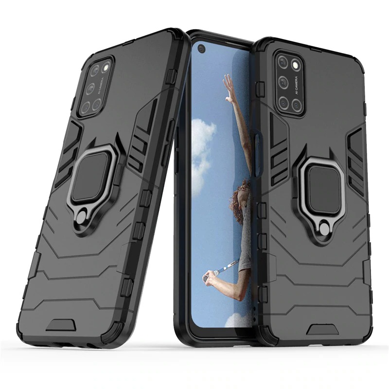 Case OPPO A92 #เคสฝาหลังพลาสติกแข็ง +TPU Hybrid Case มีแหวนสวมนิ้วโลหะ