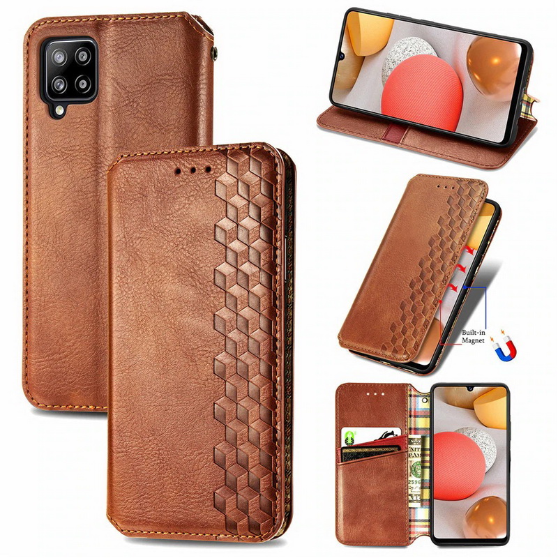 เคส Samsung Galaxy A42 5G #เคสฝาพับแบบกระเป๋าสตางค์ Magnetic Flip Wallet Bracket Leather Lattice TPU Phone Case