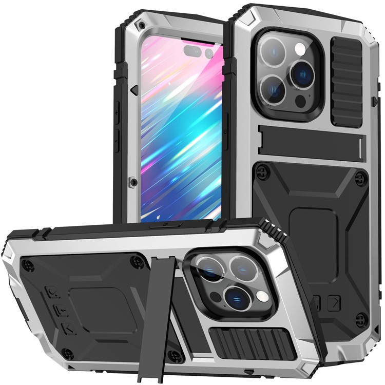Case iphone 15 pro max#เคสกันกระแทก ป้องกันเต็มรูปแบบมีขาตั้งพับได้ โลหะ + ซิลิโคน + PC