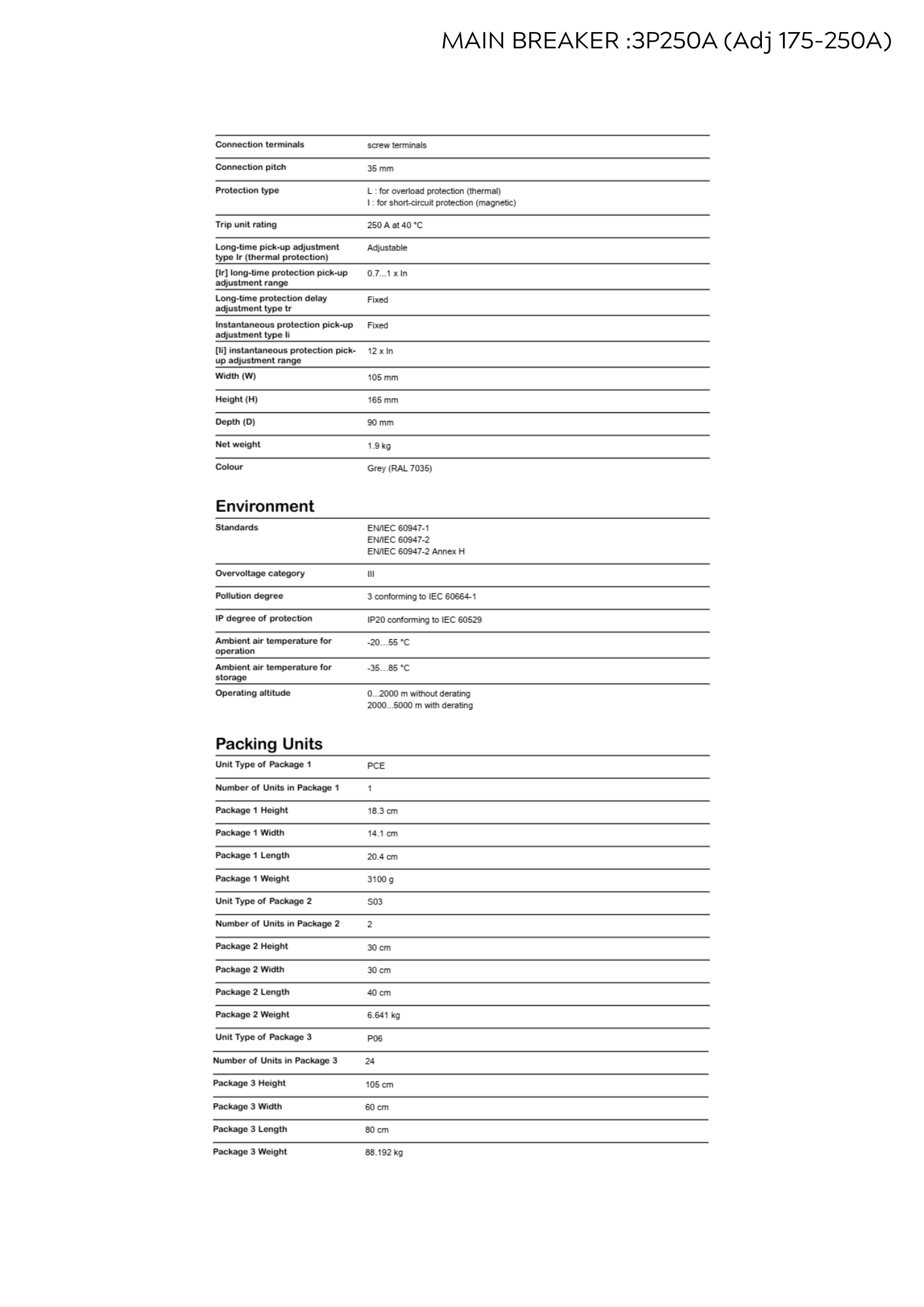 ตู้ MDB 3P250A - 6FD แบบแขวนภายใน