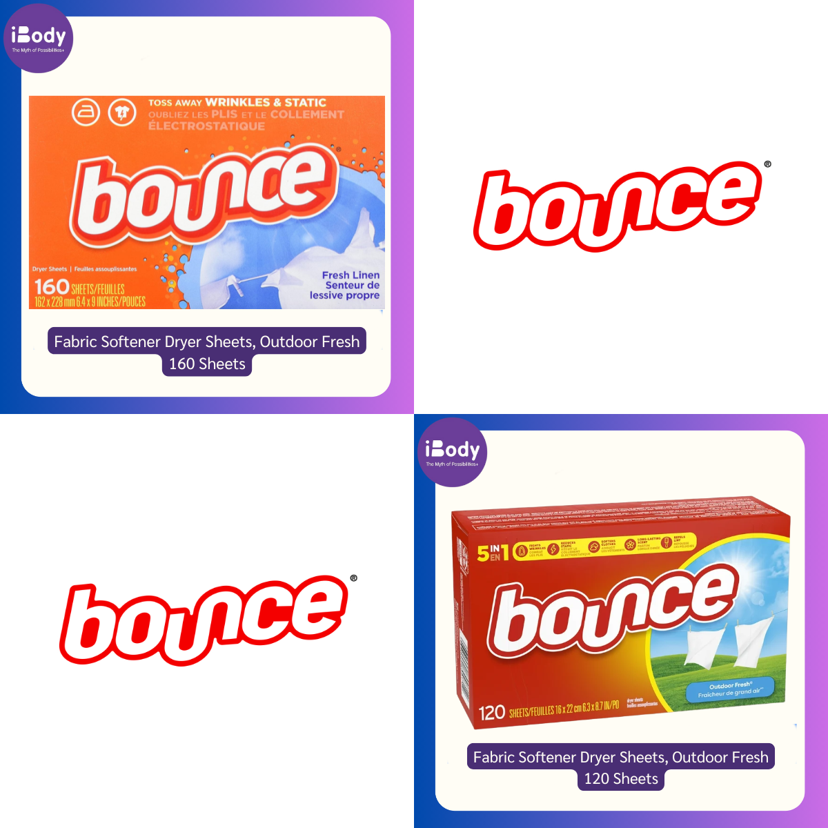 Bounce® Fabric Softener Dryer Sheets, Outdoor Fresh แผ่นอบผ้า ลดรอยยับ กลิ่นหอมสดชื่น