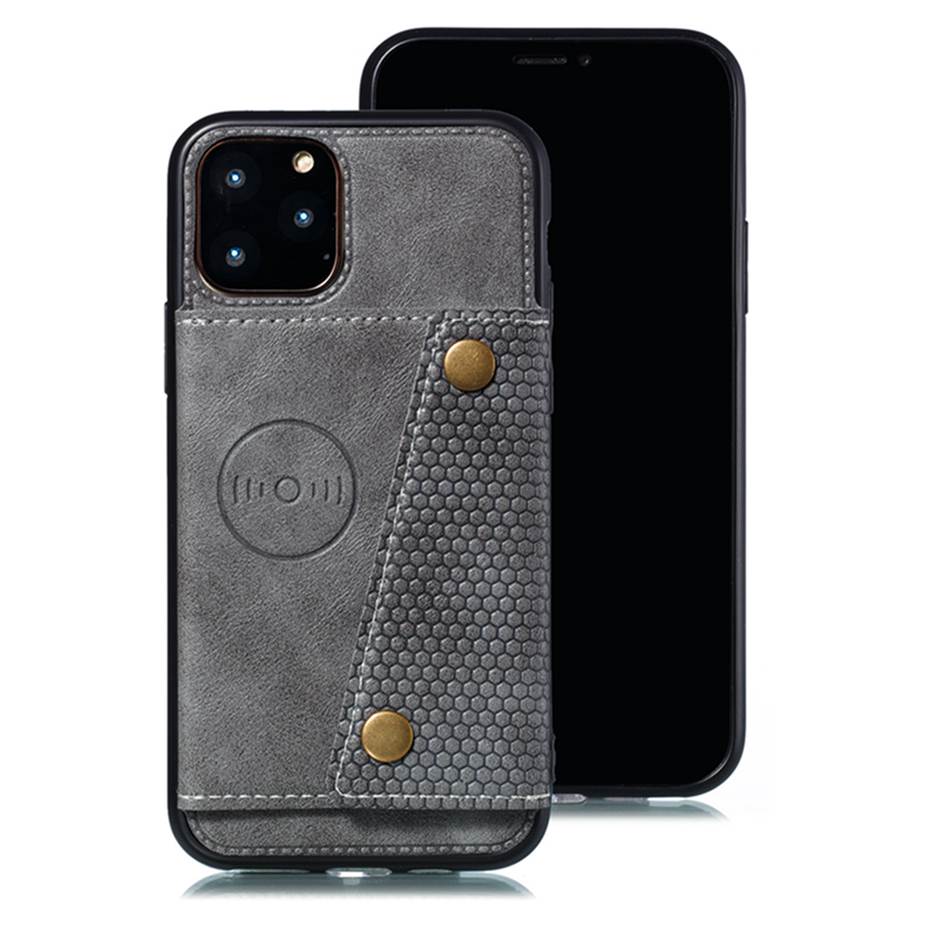 Case iPhone 11 6.1 inch #เคสฝาหลัง TPU เคลือบหนัง PU มีที่เก็บบัตร PU Leather Coated TPU Card Holder Magnetic Kickstand