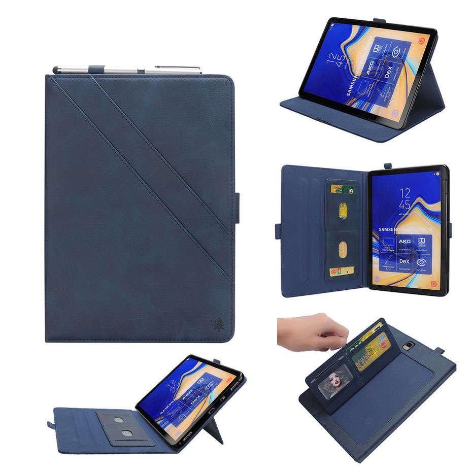Case Samsung Galaxy Tab S4 10.5 #เคสฝาพับหนัง PU ช่องเสียบการ์ดภายนอกและภายใน Flip Card Slots Stand Leather