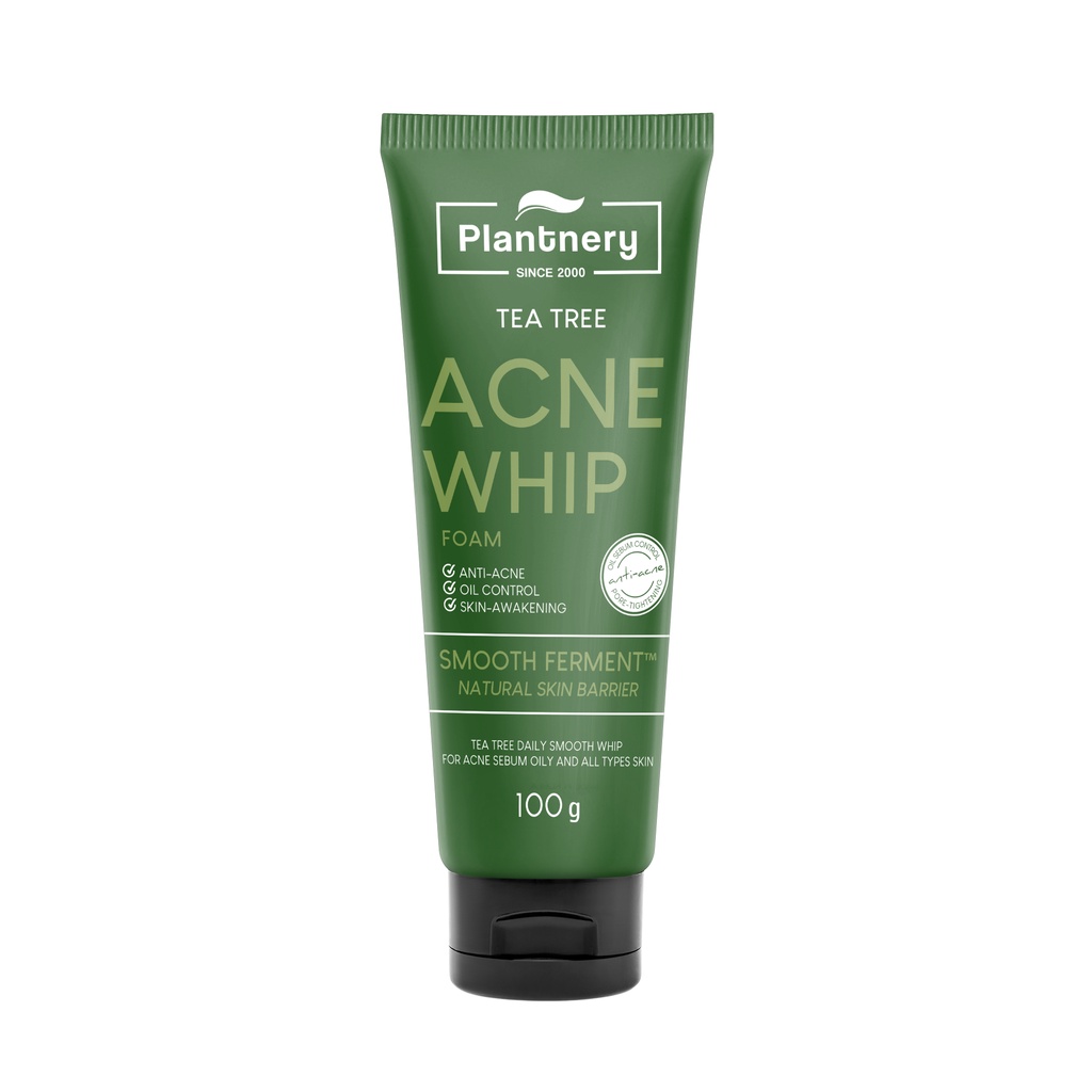 Plantnery Tea Tree Acne Whip Foam 100 g. โฟมล้างหน้า ทีทรี เนื้อวิบเนียนนุ่ม สำหรับผิวที่มีปัญหาสิว ผิวมัน