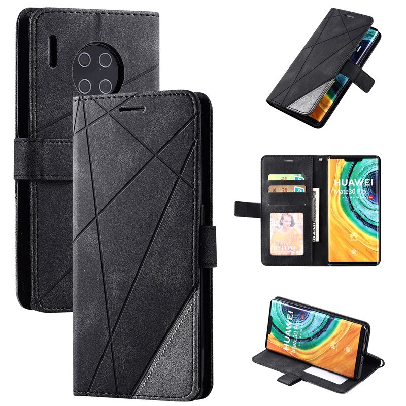 Case Huawei Mate 30 Pro #เคสฝาพับหนัง PU มีช่องเสียบบัตรอื่นๆในตัว Geometric Pattern Leather Card Holder Protective