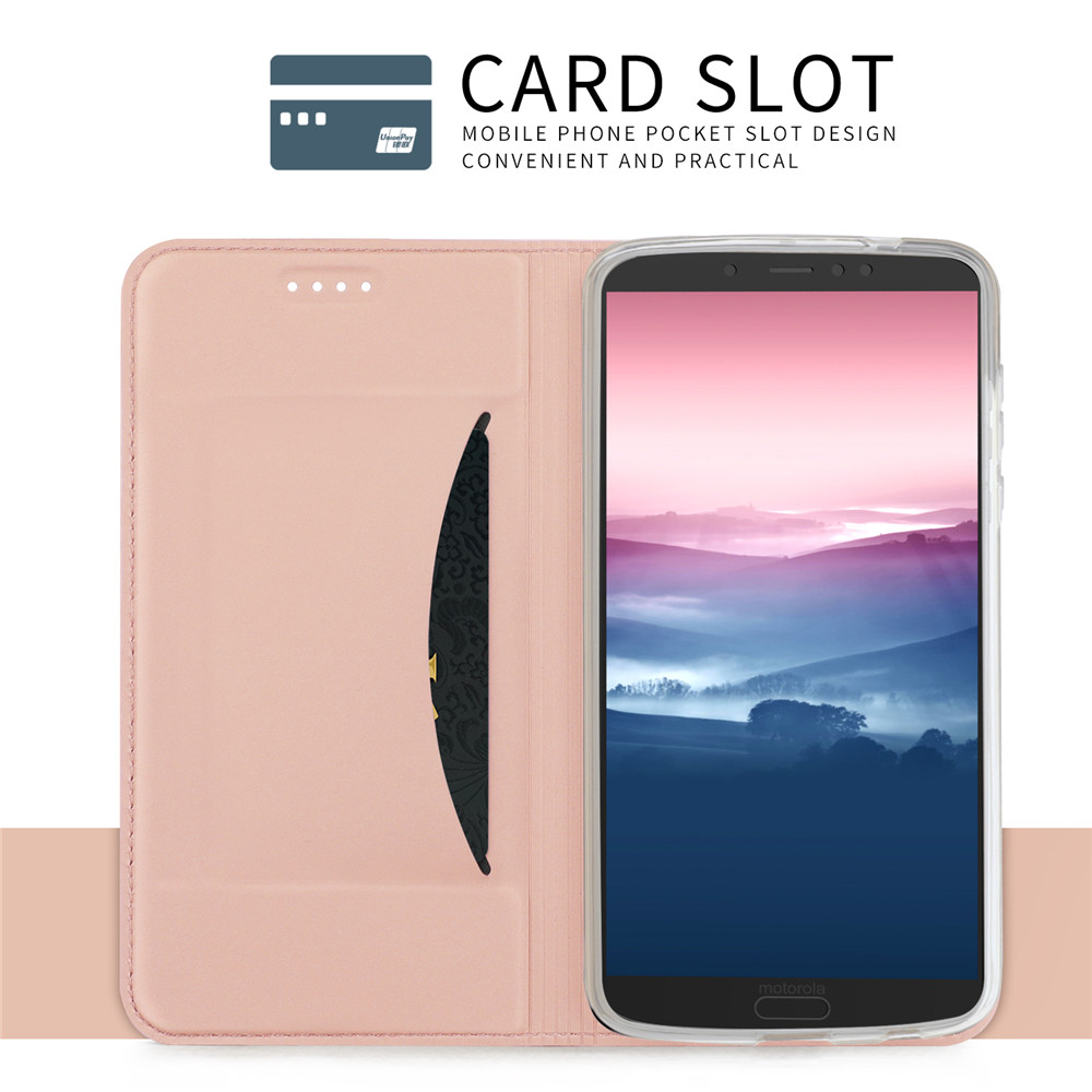 Case Moto G6 Plus #เคสแบบฝาพับหนัง PU Card Holder Auto-absorbed Leather