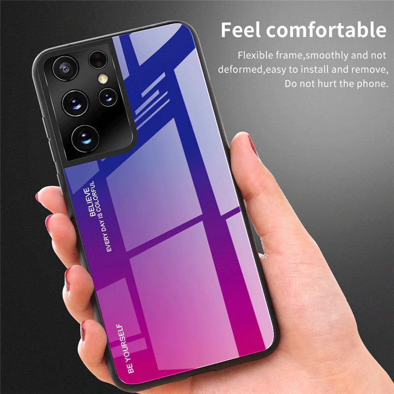 เคส Samsung Galaxy S21 Ultra 5G #เคสฝาหลัง Gradient Color Glass + PC + TPU Hybrid Case