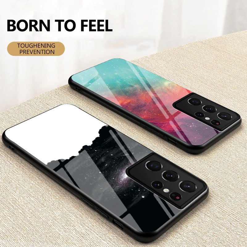 เคส Samsung Galaxy S21 Ultra #เคสฝาหลัง Gradient Color Glass + PC + TPU Hybrid Case