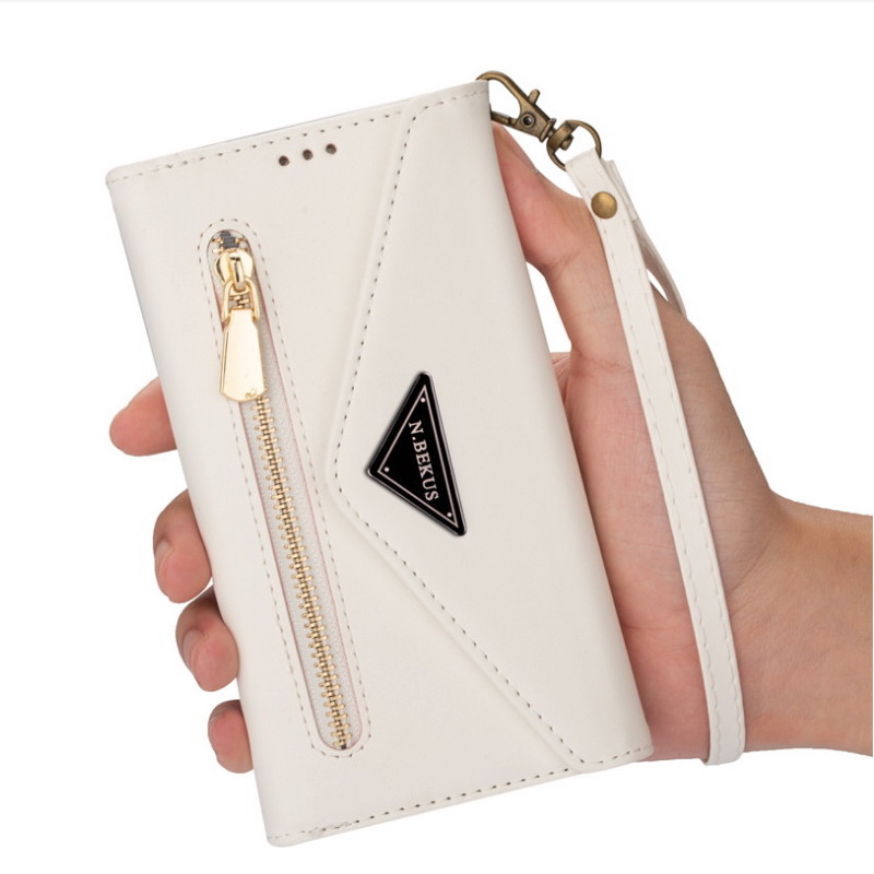 เคส Samsung Galaxy S21 Ultra #เคสฝาพับแบบกระเป๋าสตางค์ช่องใส่บัตรหลายช่องพร้อมสายคล้อง Multi-slot Wallet Zippered Envelope Flip Leather