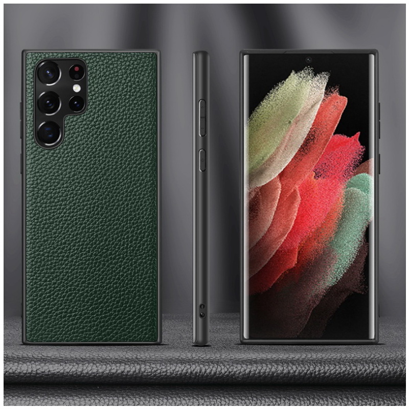 เคส Samsung Galaxy S22 Ultra 5G #เคสฝาหลังหนังแท้ผิวลิ้นจี่ Luxury genuine leather case