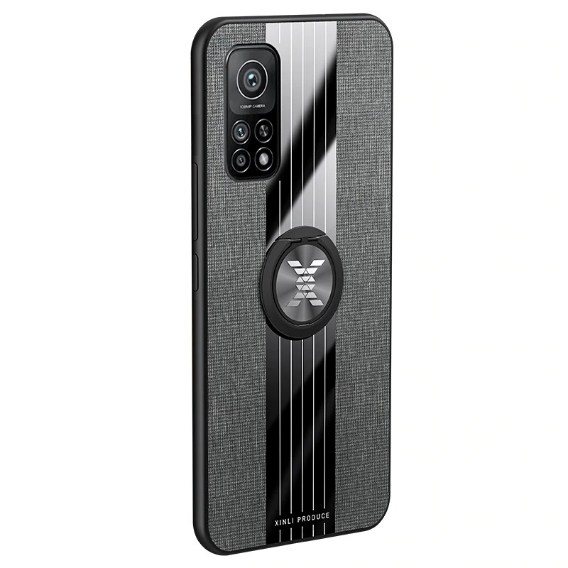 เคส Xiaomi Mi 10T #เคสฝาหลังเคลือบผ้าเนื้อมีแหวนสวมนิ้ว TPU ไฮบริด+อะคริลิ + แหวนโลหะ