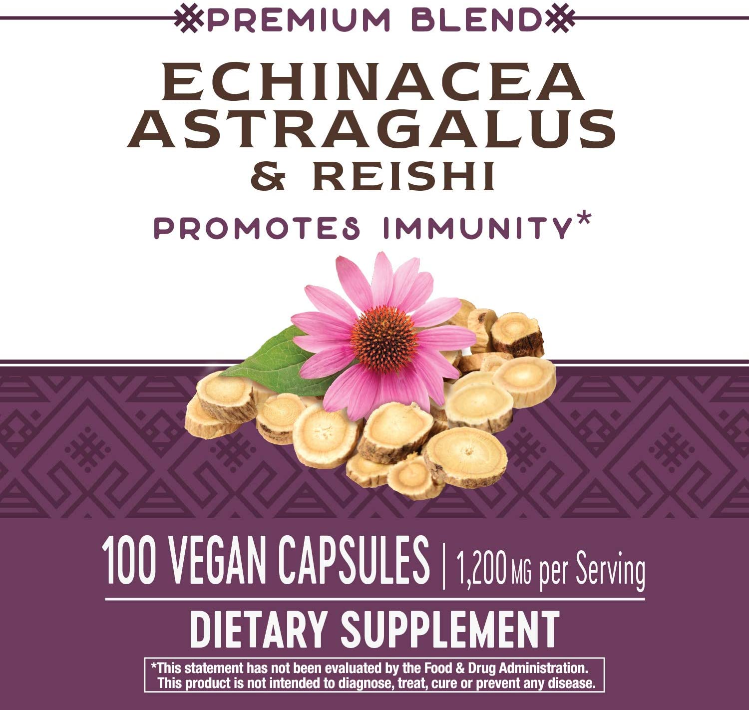 Nature's Way® Echinacea Astragalus & Reishi 1200 mg 100 Vegan Capsules เอ็กไคนาเซีย แอสทรากาลัส และเห็ดหลินจือ เสริมสร้างความแข็งแรงของร่างกาย