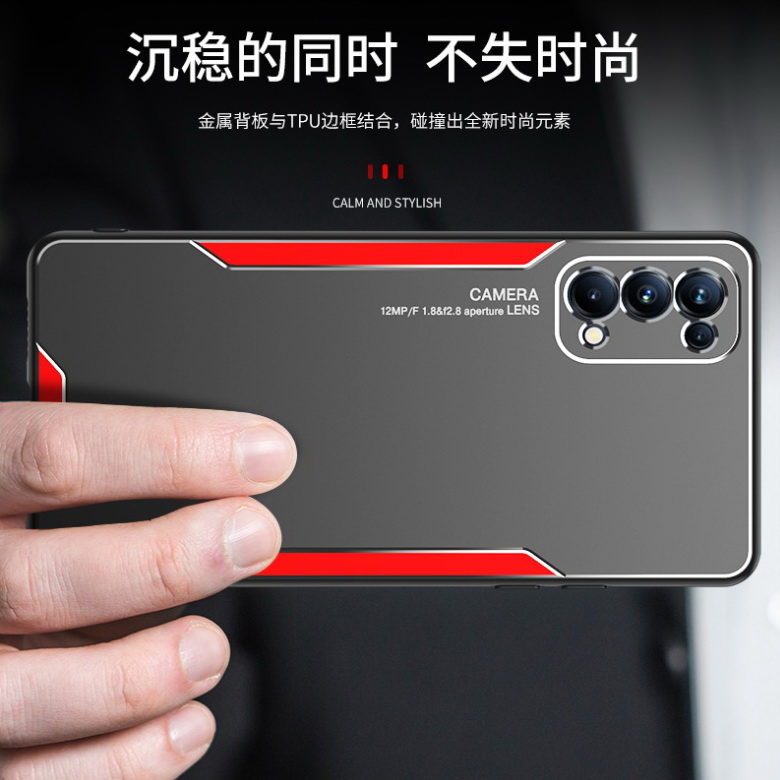 เคส OPPO Reno 5 5G #เคสฝาหลังไฮบริด Metal +TPU Shockproof metal back plate Phone Back Cover