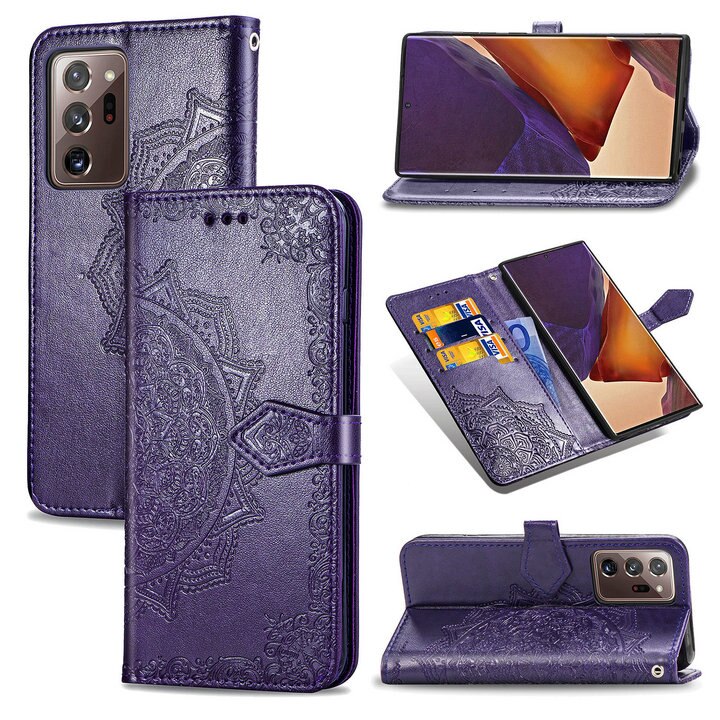 เคส Samsung Galaxy Note 20 Ultra / Note 20 Ultra 5G #เคสฝาพับหนัง PU ผิวลายนูน Embossed Mandala Flower Leather Wallet