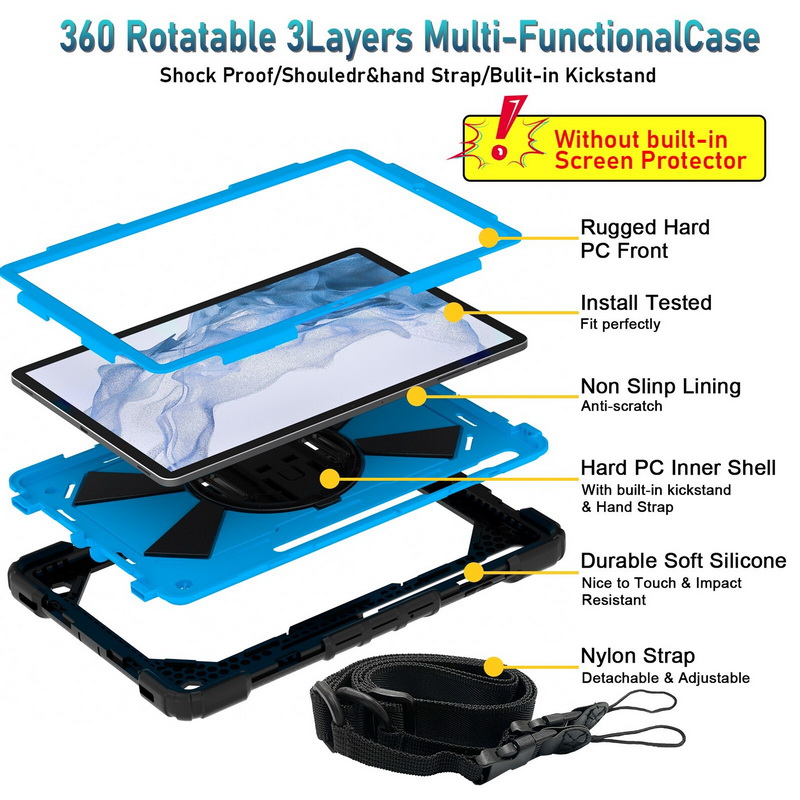 เคส Samsung Galaxy Tab S7 Plus 12.4" SM-T970 SM-T975 SM-T976 #เคสฝาหลังกันกระแทก Hybrid Protective Stand Shell Cover Case มีสายรัดสายคล้องมือ