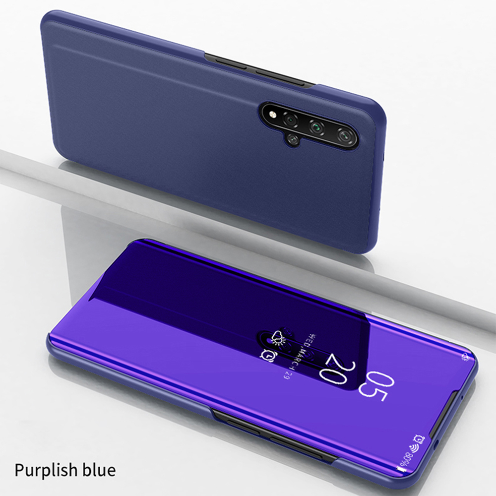 เคส Huawei Nova 5T #เคสฝาพับปกโปร่งแสงผิวเงา Electroplating Mirror Surface Window View