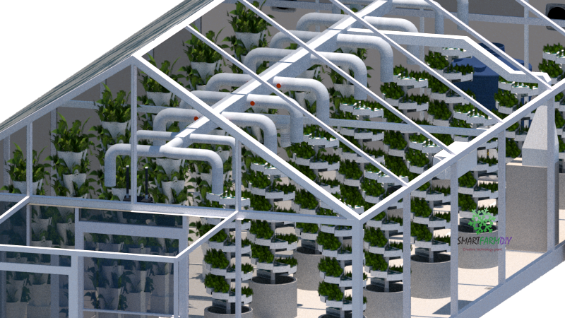 โรงเรือน Smart Farming Greenhouse Polycarbonate Clear(IoT)+vertical garden pot+ cooling systems