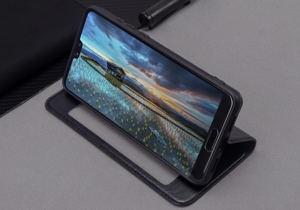 Case Huawei P20 Pro View window #เคสหนังแท้ Genuine Leather Auto Wake Up / Sleep คุณภาพดี